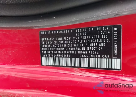 2015 Volkswagen Golf Gti 2.0T Se 2-Door from USA, damaged, VIN 3VWTT7AU6FM035658